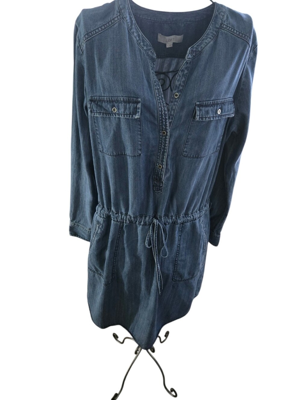 LOFT Women's Denim Drawstring Shirt Dress Size Medium